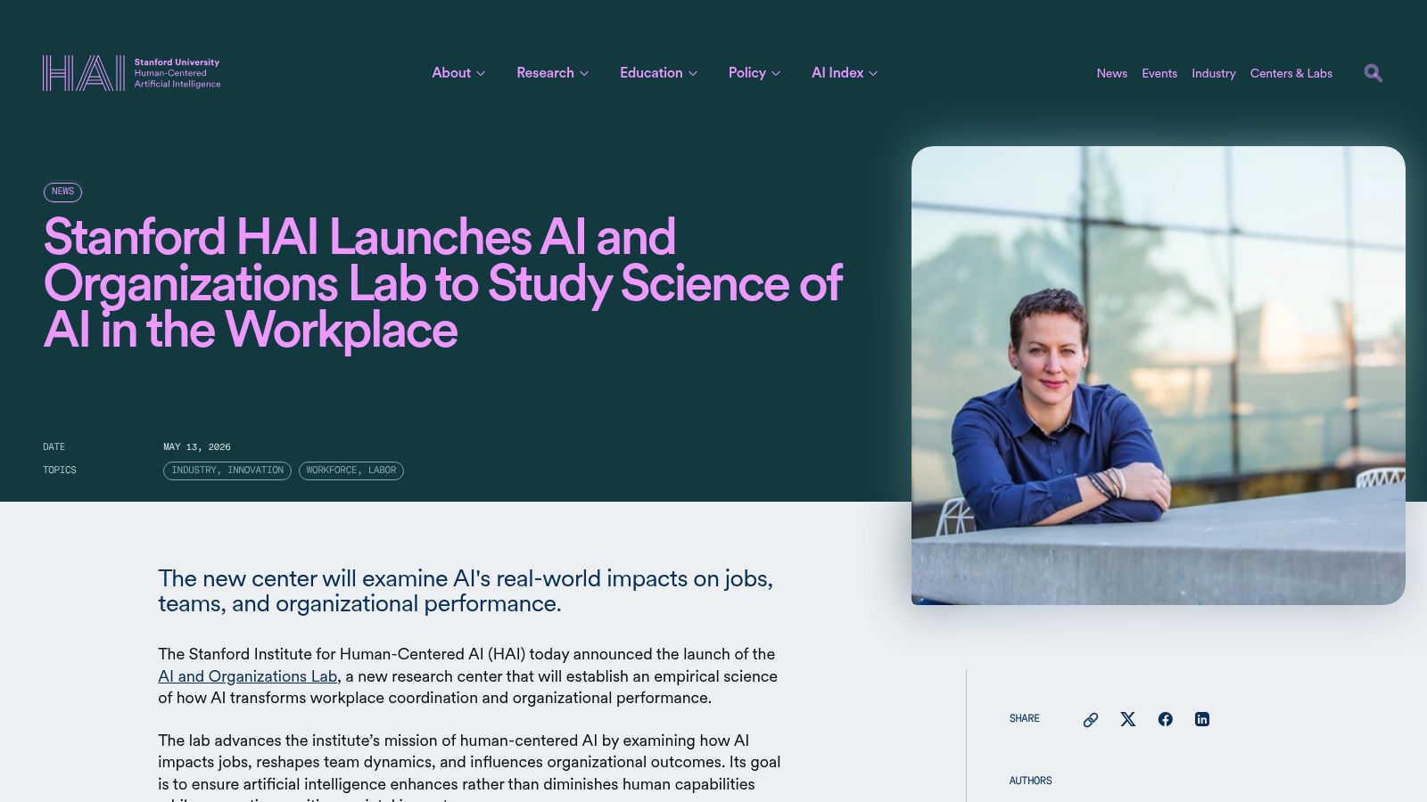 Stanford HAI Launches AI and Organizations Lab to Study Science of AI ...